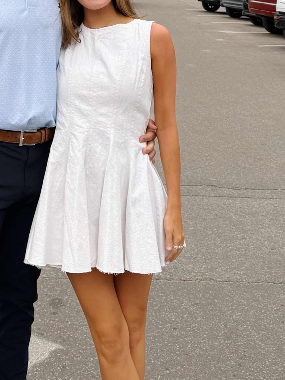 Zara White Sleeveless Mini Fit-and-Flare Dress